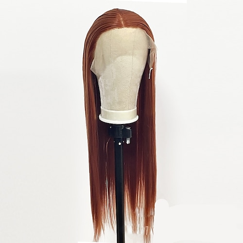 

13x2.5 Orange Color Synthetic Hair Replacement Wigs Silky Straight Glueless Heat Resistant Synthetic No Lace Wigs for Fashion Women