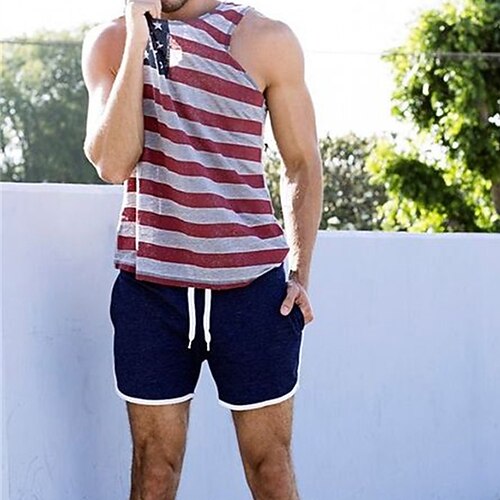 

Men's Tank Top Vest Striped Crew Neck Red Street Daily Sleeveless Clothing Apparel Fashion Casual Comfortable / Summer / Summer