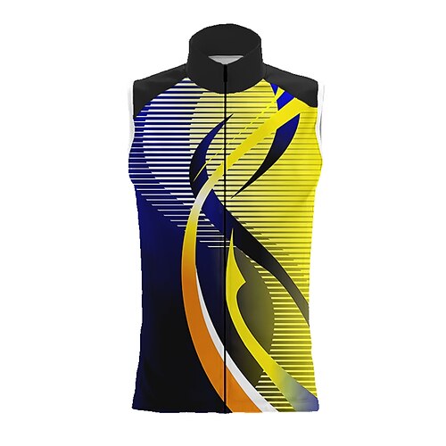 

21Grams Men's Cycling Vest Sleeveless Blue Yellow Stripes Bike Breathable Quick Dry Reflective Strips Back Pocket Polyester Spandex Sports Stripes Clothing Apparel
