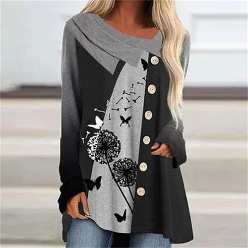 

Women's Sweatshirt Print Casual Daily Sports Casual Streetwear Button Hoodies Dandelion Sweatshirts Black