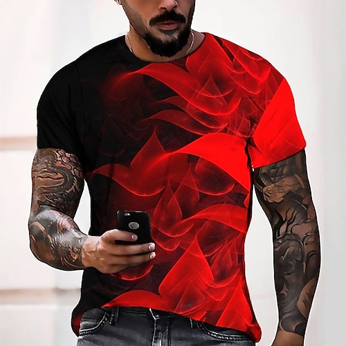 

Men's T shirt Tee Tee Graphic Round Neck Red 3D Print Casual Daily Short Sleeve 3D Print Clothing Apparel Fashion Cool Designer Comfortable / Summer / Summer