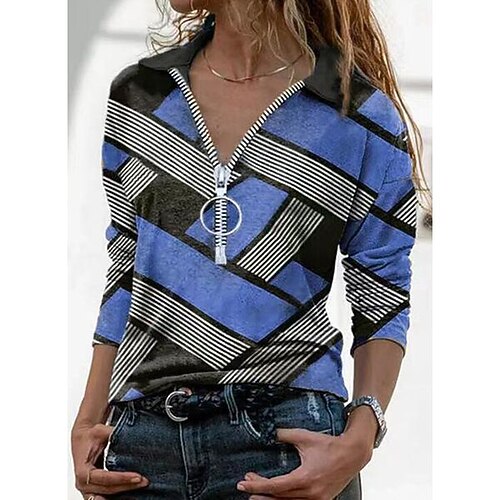 

Women's T shirt Tee Floral Geometric Dandelion Casual Weekend Floral Painting T shirt Tee Long Sleeve Quarter Zip Print Shirt Collar Basic Green Blue Purple S / 3D Print