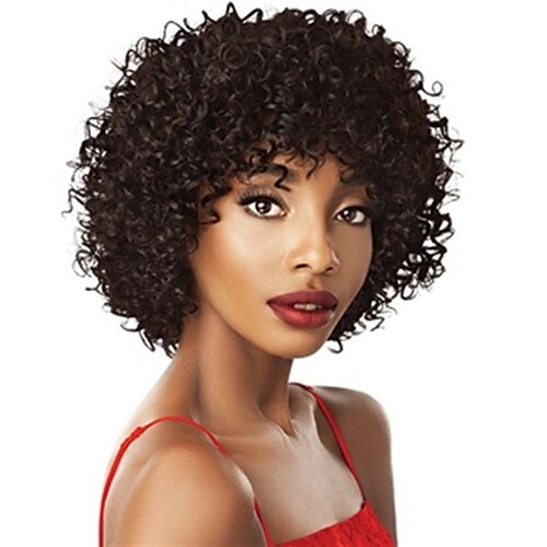 

Curly Short Pixie Cut Bob Human Hair Wig With Bangs Non Lace Front Wigs For Black Women Brazilian Remy PrePlucked With Baby Hair