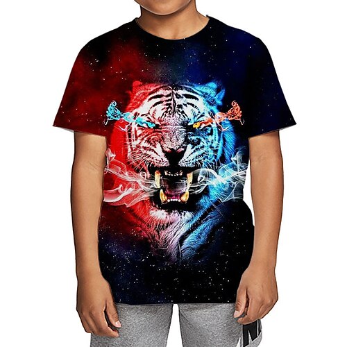 

Kids Boys T shirt Tee Short Sleeve 3D Print Graphic Tiger Animal Crewneck Multicolor Children Tops Fall Winter Streetwear Cool Daily Outdoor Regular Fit 4-12 Years