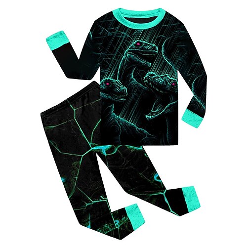 

2 Dele Børn Drenge T-shirt & Bukser T-shirt sæt Tøjsæt Outfit Dyr Dinosaurus Langærmet Trykt mønster Sæt udendørs Sport Mode Sej Vinter Efterår 3-12 år Blå