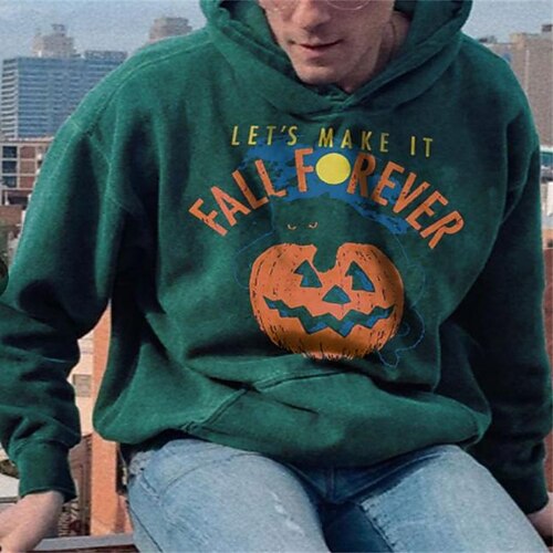 

Men's Hoodie Pullover Graphic Pumpkin Front Pocket Print Halloween Daily Holiday Going out Hot Stamping Casual Streetwear Hoodies Sweatshirts Green