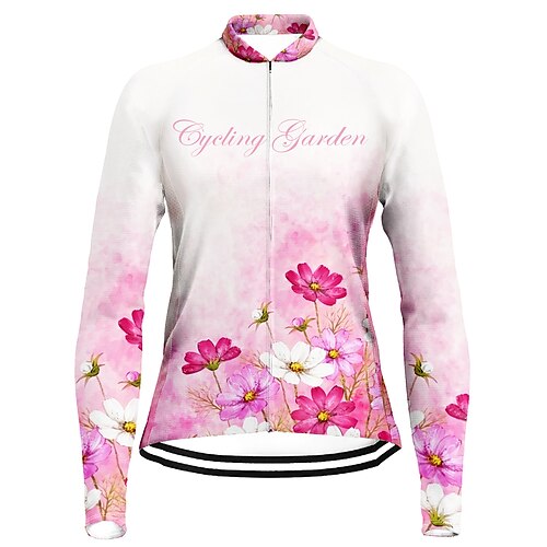 

21Grams Women's Cycling Jersey Long Sleeve Bike Top with 3 Rear Pockets Mountain Bike MTB Road Bike Cycling Breathable Quick Dry Moisture Wicking Reflective Strips Rosy Pink Floral Botanical