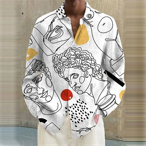 

Men's Shirt Abstract Turndown White Long Sleeve 3D Print Outdoor Street Button-Down Print Tops Fashion Casual Breathable