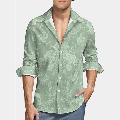 

Men's Shirt 3D Print Floral Graphic Patterned Turndown Street Daily 3D Print Button-Down Long Sleeve Tops Casual Classic Hawaiian Comfortable Green / Summer