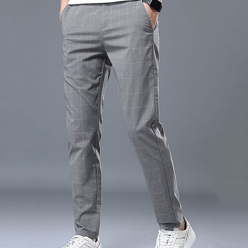 

Men's Trousers Jogger Pants Plaid Dress Pants Pocket Straight Leg Plaid Comfort Breathable Sports Outdoor Casual Daily Streetwear Stylish Gray Black Micro-elastic