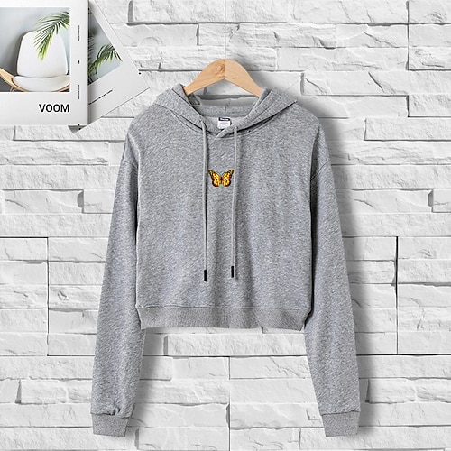 

Women's Hoodie Basic Print Black Gray Yellow Butterfly Loose Casual Hooded Long Sleeve Cotton S M L