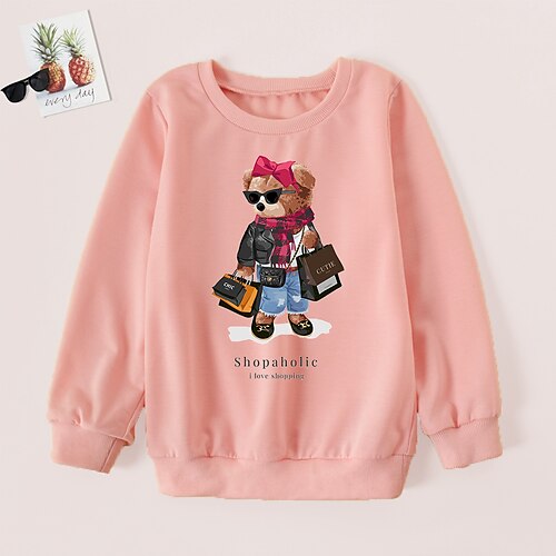 

Kids Girls' Sweatshirt Graphic Daily Long Sleeve Crewneck Neutral 3-8 Years Fall Pink