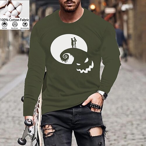 

Men's Unisex T shirt Tee Moon Crew Neck Green Black Gray Navy Blue Long Sleeve Hot Stamping Outdoor Street Print Tops Basic Sports Designer Simple