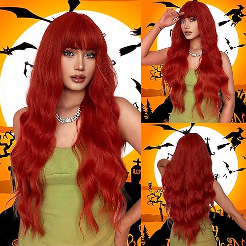 

HAIRCUBE Ombre Orange Long Wavy Wigs With Bangs for Women Cosplay Hair