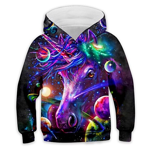 

Kids Boys Hoodie Animal Outdoor 3D Print Long Sleeve Pocket Active 3-13 Years Winter Purple