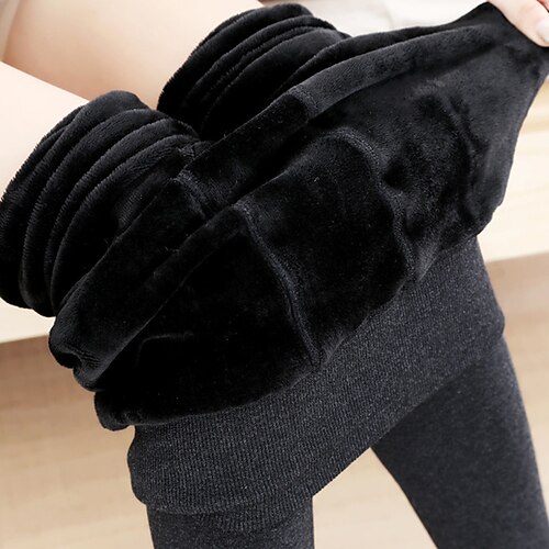 

Women's Fleece Pants Tights Pants Trousers Leggings Fleece lined Black Mid Waist Fashion Tights Daily Stretchy Full Length Tummy Control Solid Color One-Size / Skinny