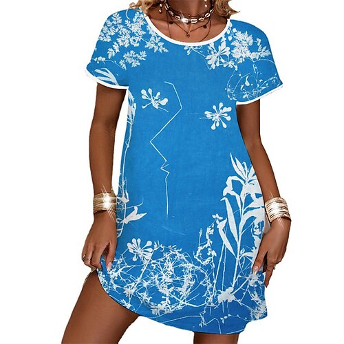 

Damen Casual kleid Sweatkleid Etuikleid Blau Kurzarm Blumen Bedruckt Frühling Sommer Rundhalsausschnitt Wochenende Lockere Passform 2022 S M L XL XXL 3XL 4XL