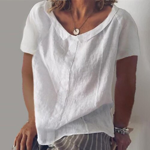 

Women's Plus Size Tops Blouse Shirt Plain Short Sleeve Round Neck Basic Daily Vacation Spandex Spring Summer White