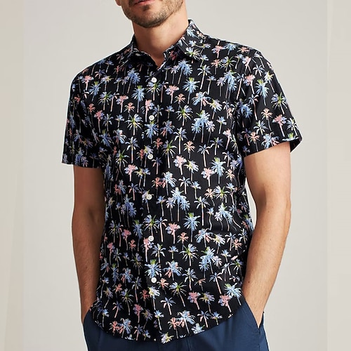 

Men's Shirt 3D Print Coconut Tree Turndown Street Casual Button-Down Print Short Sleeve Tops Casual Fashion Breathable Black / Summer