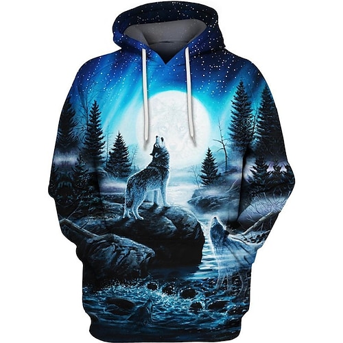 

Homme Unisexe Sweat à capuche Bleu Capuche Loup Imprimés Photos Imprimer Sport Loisir du quotidien Des sports 3D effet basique Vêtement de rue Casual Printemps Automne Vêtement Tenue Pulls Capuche