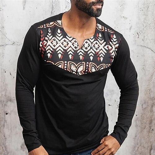 

Men's Unisex T shirt Tee 3D Print Color Block Graphic Prints V Neck Street Daily Print Long Sleeve Tops Designer Ethnic Style Casual Big and Tall Black