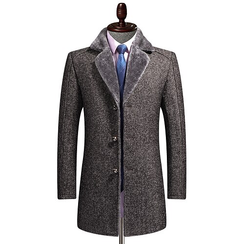 

Men's Classic Style Overcoat Long Regular Fit Solid Colored Single Breasted Three-buttons Grey Camel 2022 / Winter