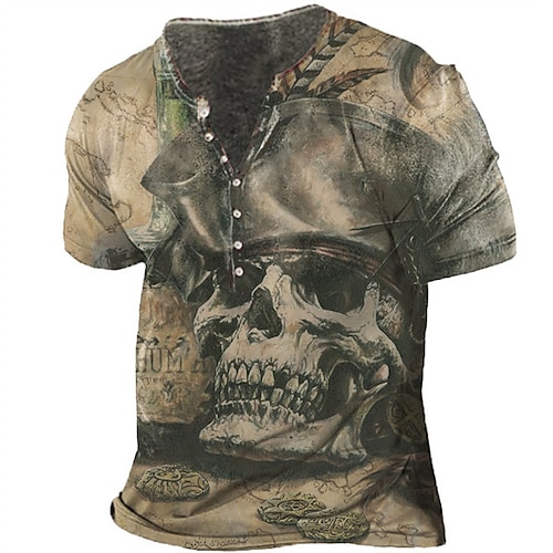 

Homens Camiseta Camisa Henley Camisetas Gráfico Caveiras Henley Cáqui Impressão 3D Tamanho Grande Ao ar livre Diário Manga Curta Botão para baixo Imprimir Roupa Básico Designer Casual Grande e Alto