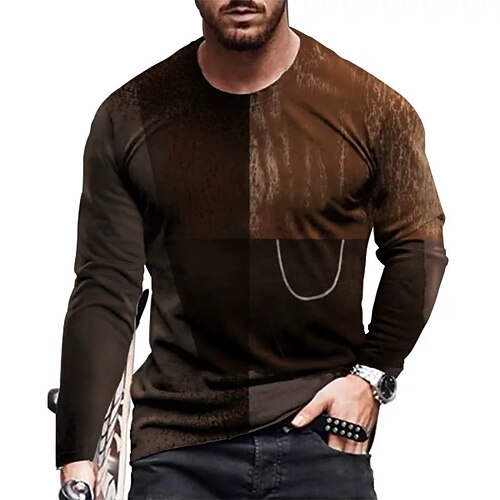 

Men's Unisex T shirt Tee 3D Print Color Block Graphic Prints Crew Neck Street Daily Print Long Sleeve Tops Basic Casual Big and Tall Sports Coffee