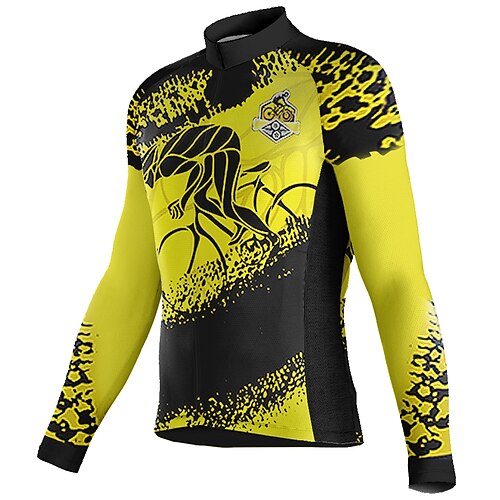 

21Grams Men's Cycling Jersey Long Sleeve Bike Top with 3 Rear Pockets Mountain Bike MTB Road Bike Cycling Breathable Quick Dry Moisture Wicking Reflective Strips Yellow Graphic Polyester Spandex