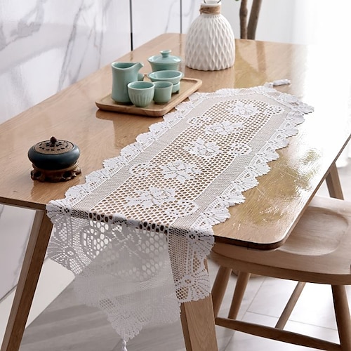 

Farmhouse Style Lace Table Runner Dresser Scarf Macrame Embroidered Table Runners with Exquisite Flower Vintage Chic for Wedding Holiday Dinning