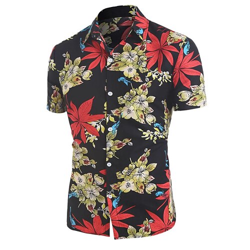 

Men's Shirt 3D Print Floral Turndown Street Casual Button-Down Print Short Sleeves Tops Designer Casual Vintage Retro Black / Summer