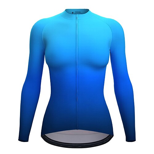 

21Grams Women's Cycling Jersey Long Sleeve Bike Top with 3 Rear Pockets Mountain Bike MTB Road Bike Cycling Breathable Quick Dry Moisture Wicking Reflective Strips Grey Sky Blue Orange Gradient