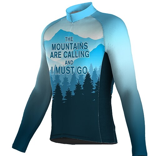

21Grams Men's Cycling Jersey Long Sleeve Bike Top with 3 Rear Pockets Mountain Bike MTB Road Bike Cycling Breathable Quick Dry Moisture Wicking Reflective Strips Blue Graphic Polyester Spandex Sports