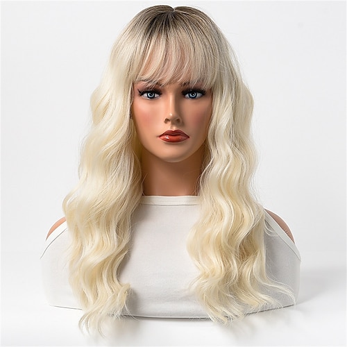 

Halloween Female Long Curly Hair Water Ripple Air Bangs Bleached White Gold Wig European Beauty Headgear