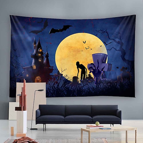 

Halloween Tapestry Decoration Art Blanket Curtain Hanging Home Bedroom Living Room Decoration Horror Haunted House Skeleton Pumpkin Witch