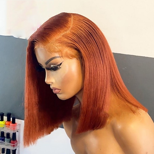 

Remy Human Hair 13x4 Lace Front Wig Bob Free Part Brazilian Hair Straight Orange Wig 130% 150% Density with Baby Hair Natural Hairline 100% Virgin Glueless Pre-Plucked For Women wigs for black women