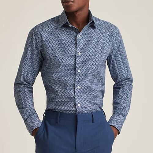 

Homens Camisa Social Geometria Aberto para a Lateral Azul Impressão 3D Ao ar livre Rua Manga Longa Botão para baixo Imprimir Roupa Moda Negócio Casual Respirável