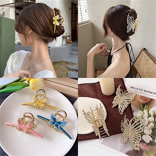 

Korean Version of the New Butterfly Clip Metal Flower Hairpin Alloy Pearl Back Head Shark Clip Girl Hairpin Hair Accessories