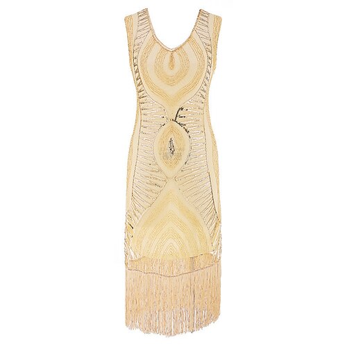 

Women's Party Dress Fringe Dress Midi Dress Black Silver Red Beige Sleeveless Pure Color Sequins Tassel Fringe Spring Summer Crew Neck 1920s Vintage Gatsby Party 2022 S M L XL XXL / Sequin Dress