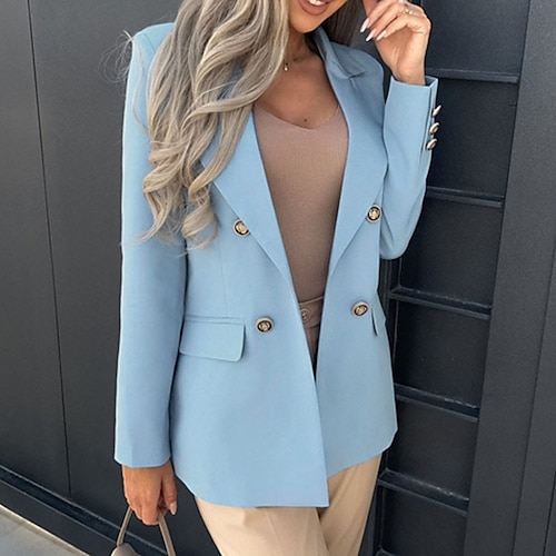 

Women's Blazer Windproof Warm Outdoor Work Office / Career Shopping Pocket Double Breasted Lapel Fashion OL Style Elegant Office / career Solid Color Regular Fit Outerwear Long Sleeve Winter Fall