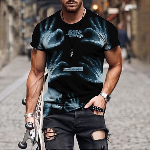 

Men's Unisex T shirt Tee 3D Print Graphic Skull Crew Neck Street Daily Print Short Sleeve Tops Casual Classic Big and Tall Sports Blue / Summer