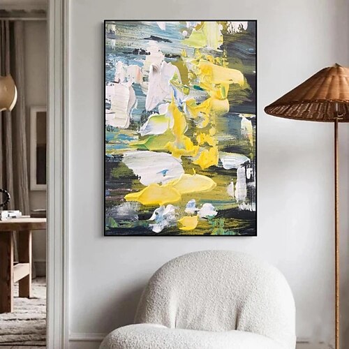 

Handmade Hand Painted Oil Painting Wall Art Modern Abstract Yellow Green Painting Home Decoration Decor Rolled Canvas No Frame Unstretched