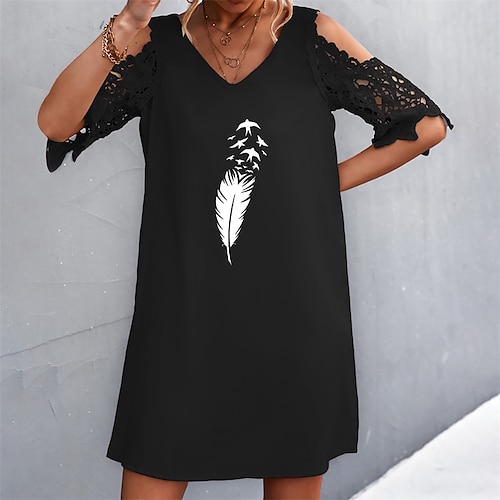 

Mujer Vestido informal Vestido de encaje Vestido estilo camiseta Mini vestido Negro Vino Caqui Manga Corta Animal Encaje Primavera Verano Escote en Pico Moderno 2022 S M L XL XXL 3XL 4XL 5XL