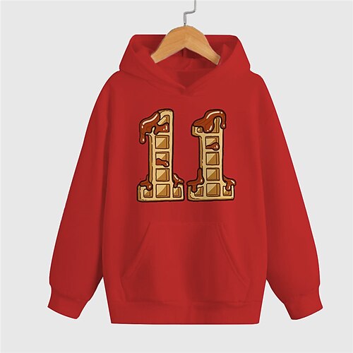 

Kids Boys Hoodie Letter Outdoor 3D Print Long Sleeve Pocket Active 3-13 Years Winter Red