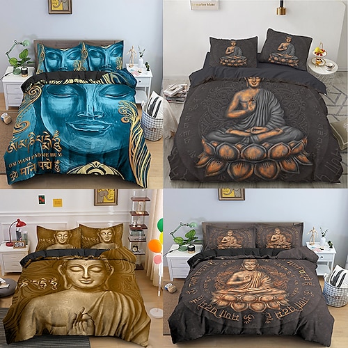 

Buddha Bedding Set Mandala Quilt Cover Luxury Twin King Size Bed Sets Bohemian Bedclothes 2/3pcs With Pillowcase Bedding Set with 1 or 2 Pillowcase(Single Twin only 1pcs)