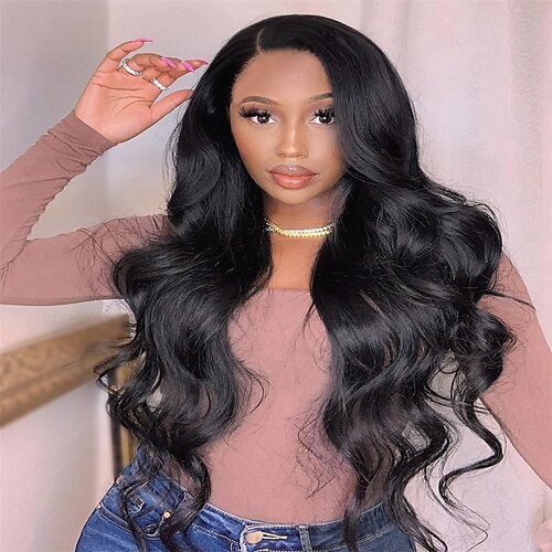 

Long Wavy Black Wigs for Women 28 Inch Body Wave Wig Synthetic Side Part Wigs Natural Looking Heat Resistant Full Wig Daily