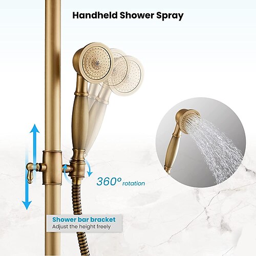 Discount Rainfall Antique Brass Shower Fixture 8 Inch Shower Head Handled  Shower Waterfall Tub Spout Wall Mounted Outdoor Shower System Shower Shelf  Shower Faucet for Sale