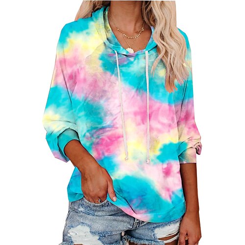 

Women's Pullover Hoodie Sweatshirt Pullover Tie Dye Print Daily Weekend 3D Print Streetwear Casual Clothing Apparel Hoodies Sweatshirts Green Blue