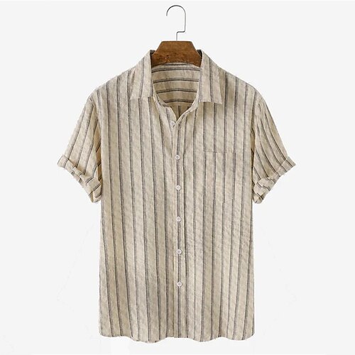 

Men's Seersucker Shirt Striped Turndown Khaki Print Daily Holiday Short Sleeve Button-Down Clothing Apparel Fashion Lightweight Casual Comfortable / Summer / Summer / Beach