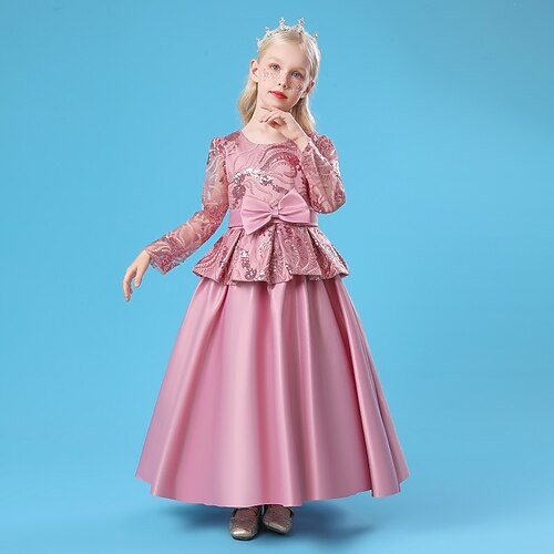 

Kids Little Girls' Dress Graphic Performance Navy Pink Red Maxi Long Sleeve Princess Beautiful Dresses Fall Winter Regular Fit 4-13 Years